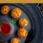 rice cheese and veggie balls with text overlay for pinterest