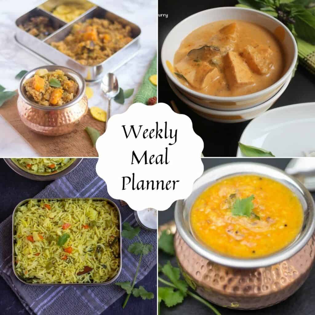 collage of weekly meal planner dishes