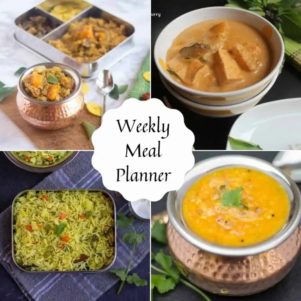 collage of weekly meal planner dishes