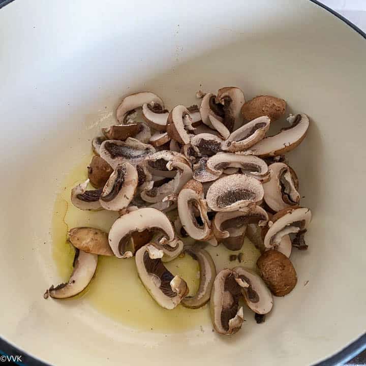 cooking the mushrooms for the pasta