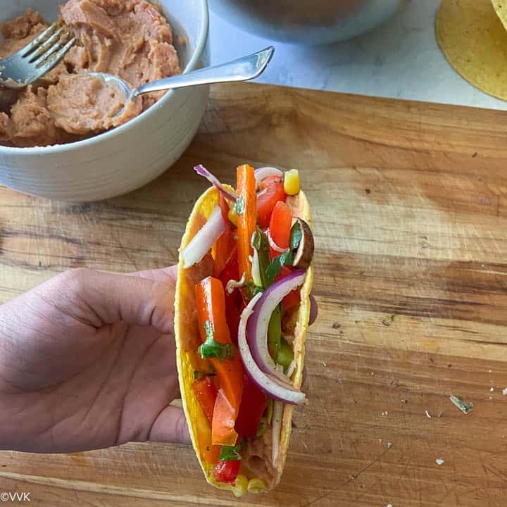 taco shells filled with vegetables