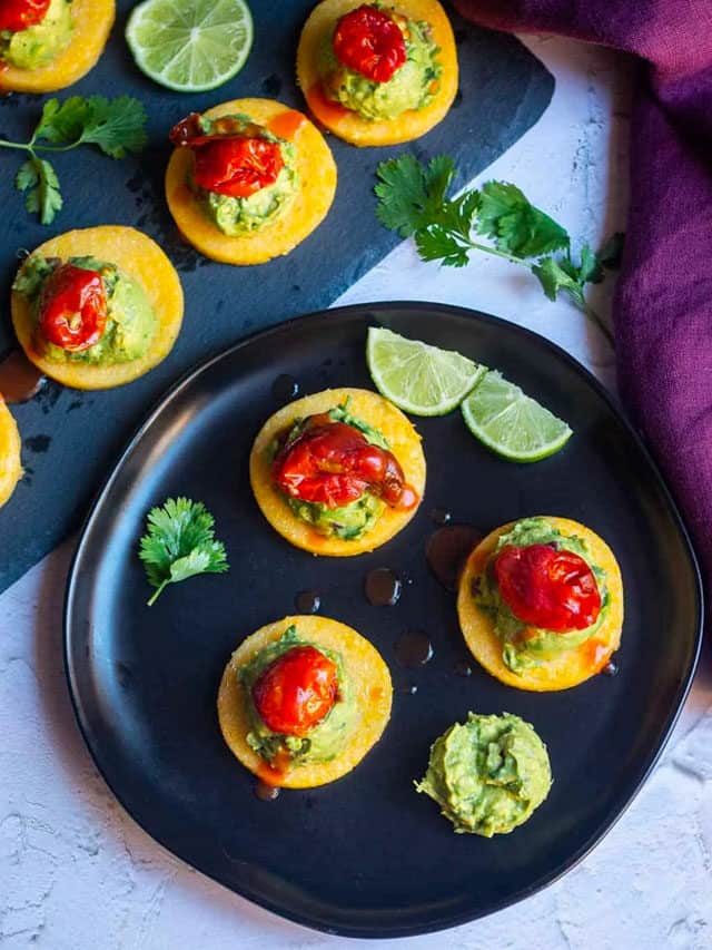 Polenta Bites with Guacamole & Roasted Tomatoes