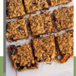cherry mango crumble bars with text overlay for pinterest