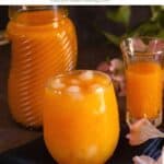 homemade mango nectar with text overlay for pinterest