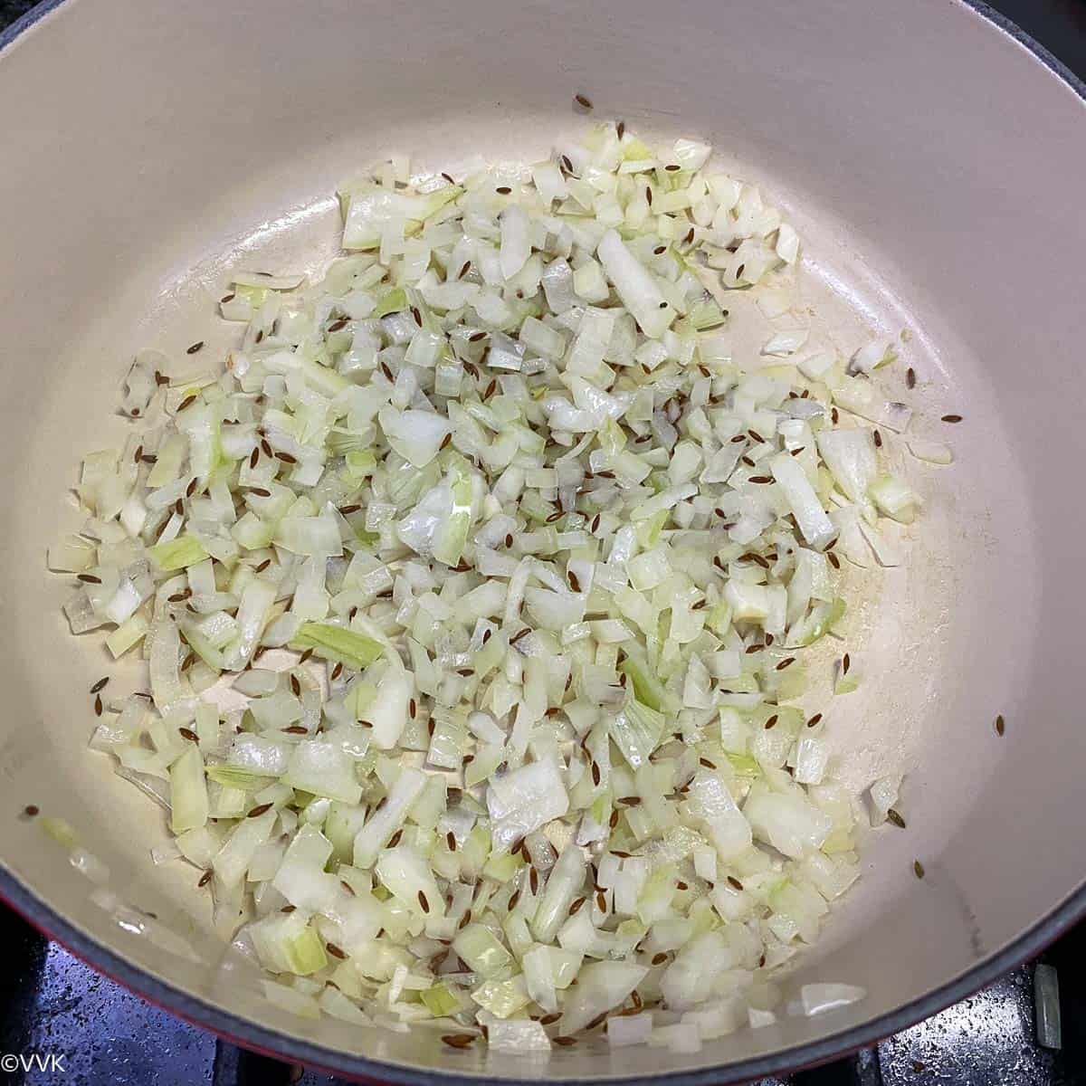 sauteing onion for paneer curry