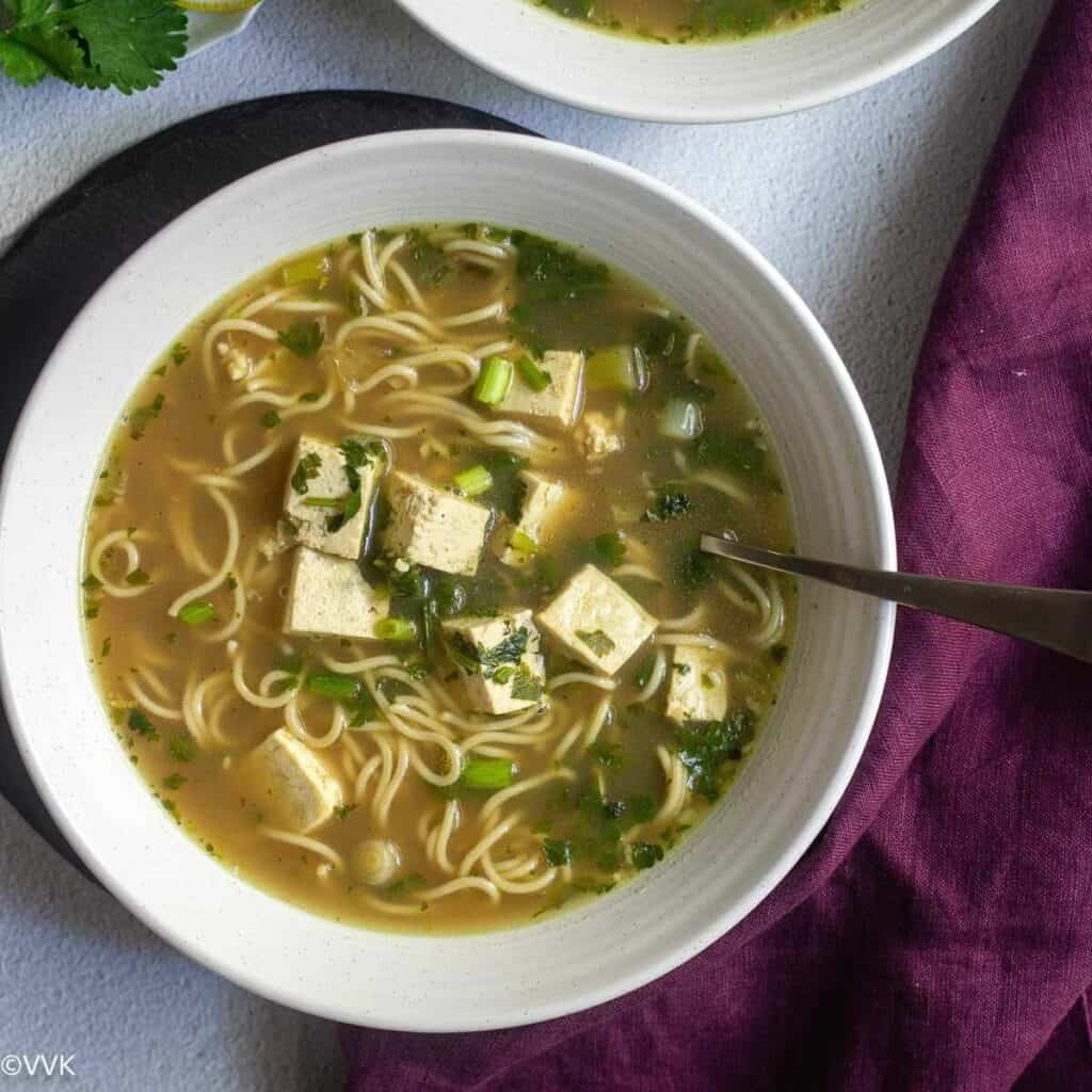 Lemon Cilantro Tofu Noodle Soup Vidhya’s Vegetarian Kitchen