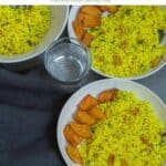 lemon rice with text overlay for pinterest