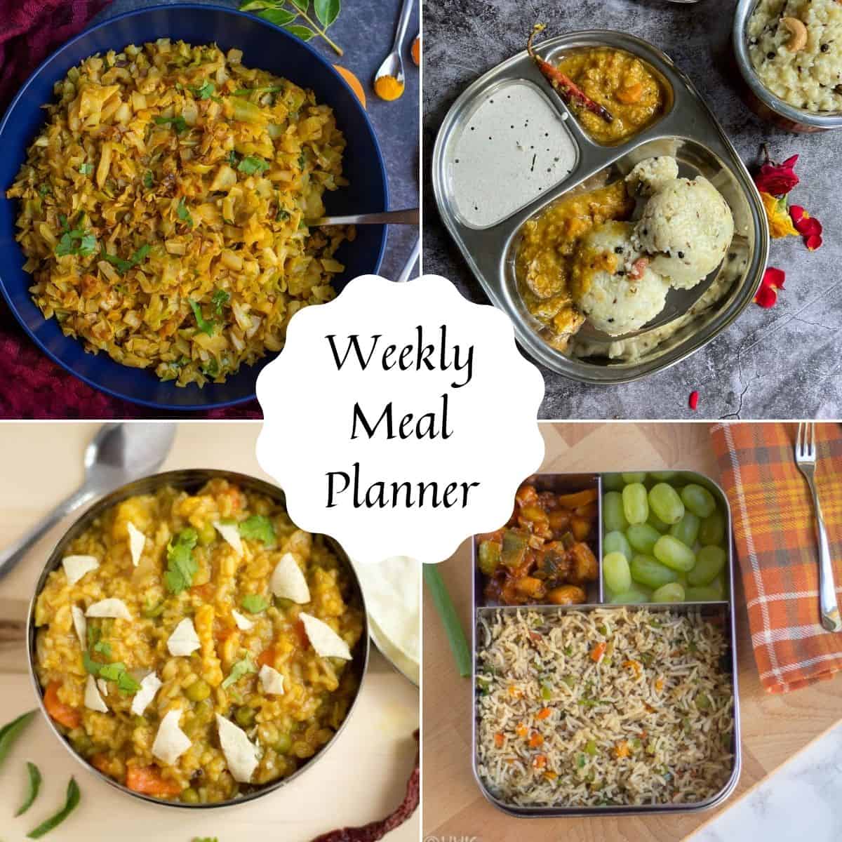 collage of weekly meal planner dishes