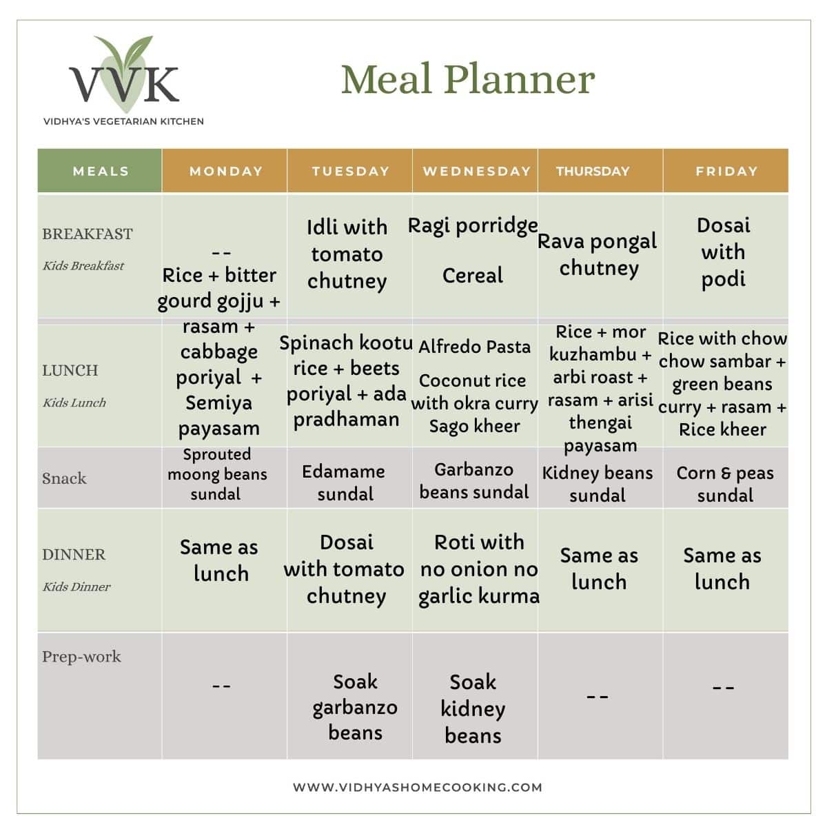 Festive Special South Indian Vegetarian Meal Planner