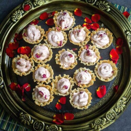 square image of rose flavored cream cheese dessert bites