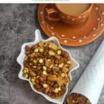 indian savory spice trail mix with text overlay for pinterest