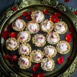 rose flavored cream cheese dessert bites with text overlay for pinterest