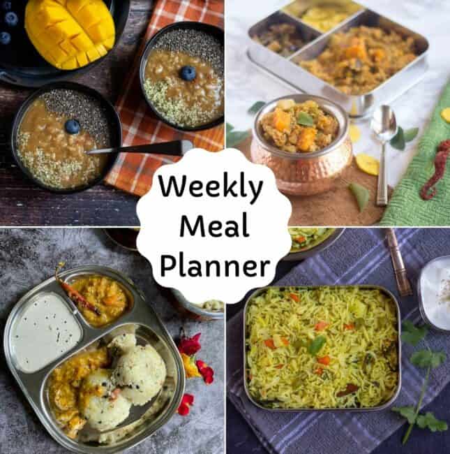 square image of weekly meal planner with recipe collage