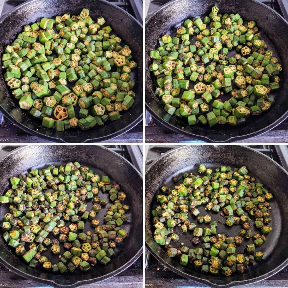 okra cooking at different stages