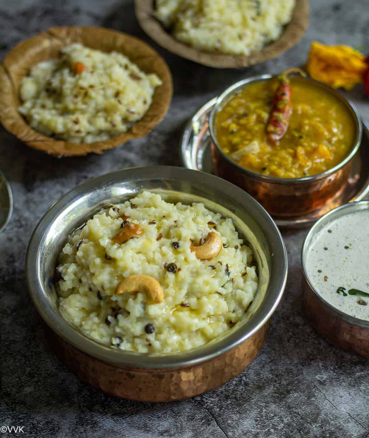 khara pongal served with sambar and chutney