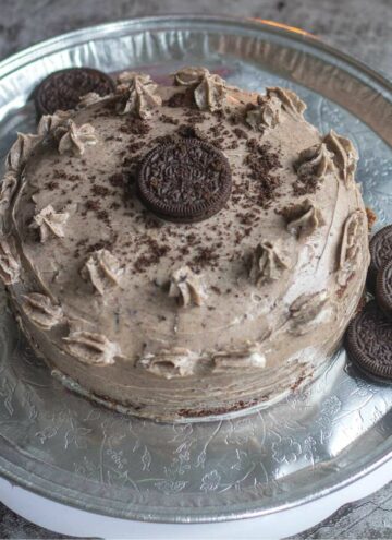 oreo cake served in silver tray