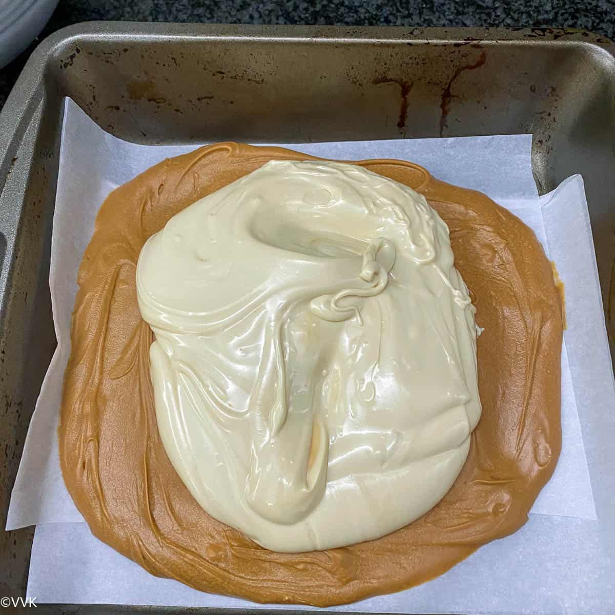 pouring it on top butterscotch layer