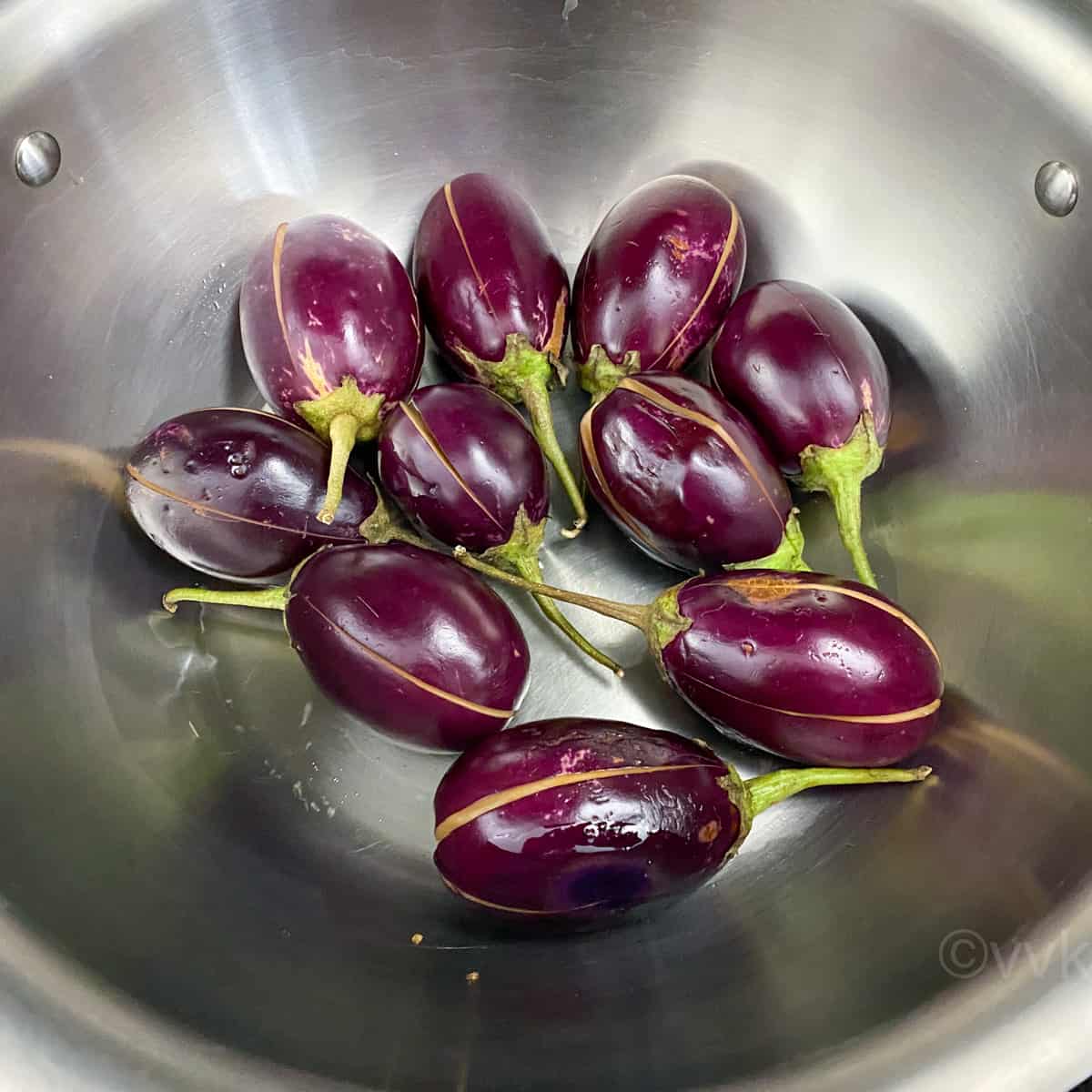 shallow frying the eggplants