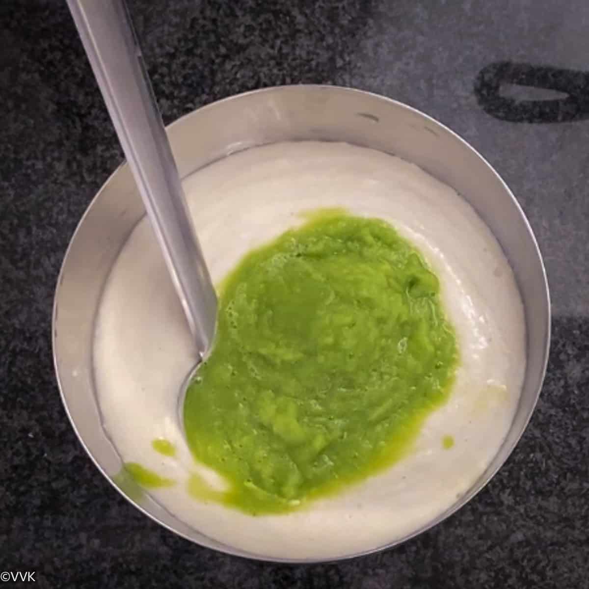 adding the celery puree to dosa batter
