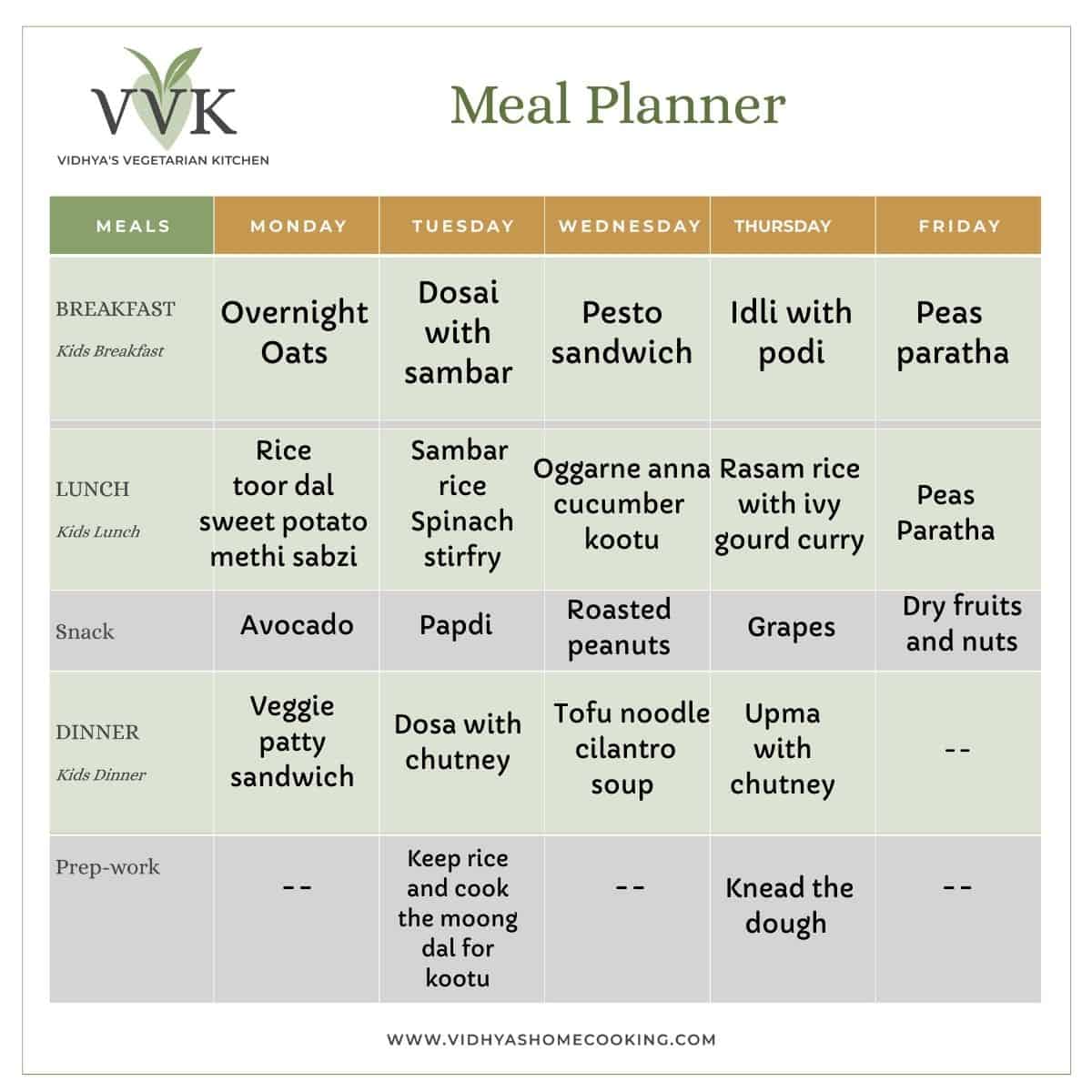 VVK weekly meal planner