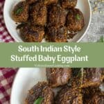 stuffed brinjal collage for pinterest with text overlay
