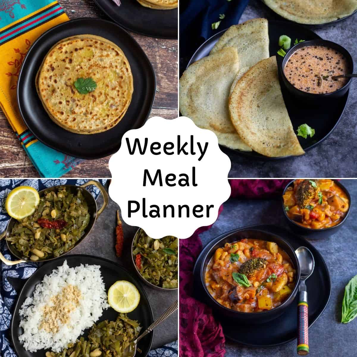 collage of weekly meal planner dishes