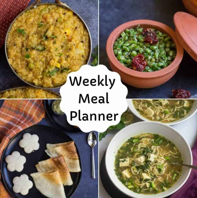 square image of weekly meal planner dishes