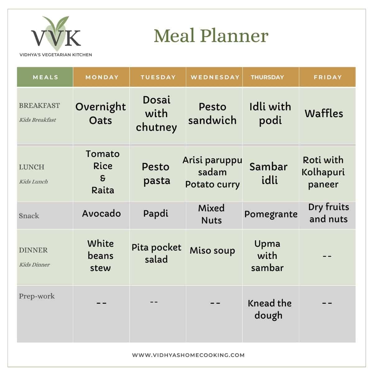 VVK meal planner