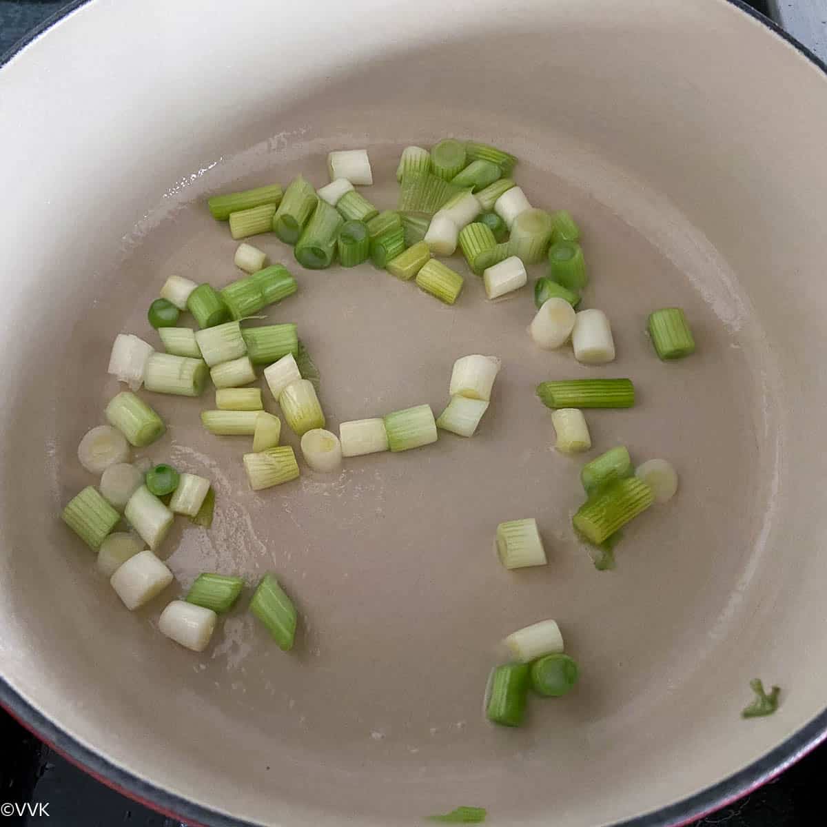 sauteing the green onions