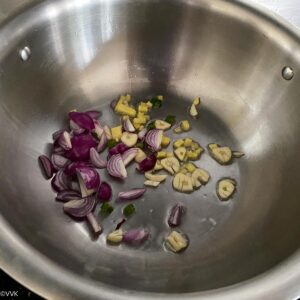 sauteing the shallots and garlic and chili