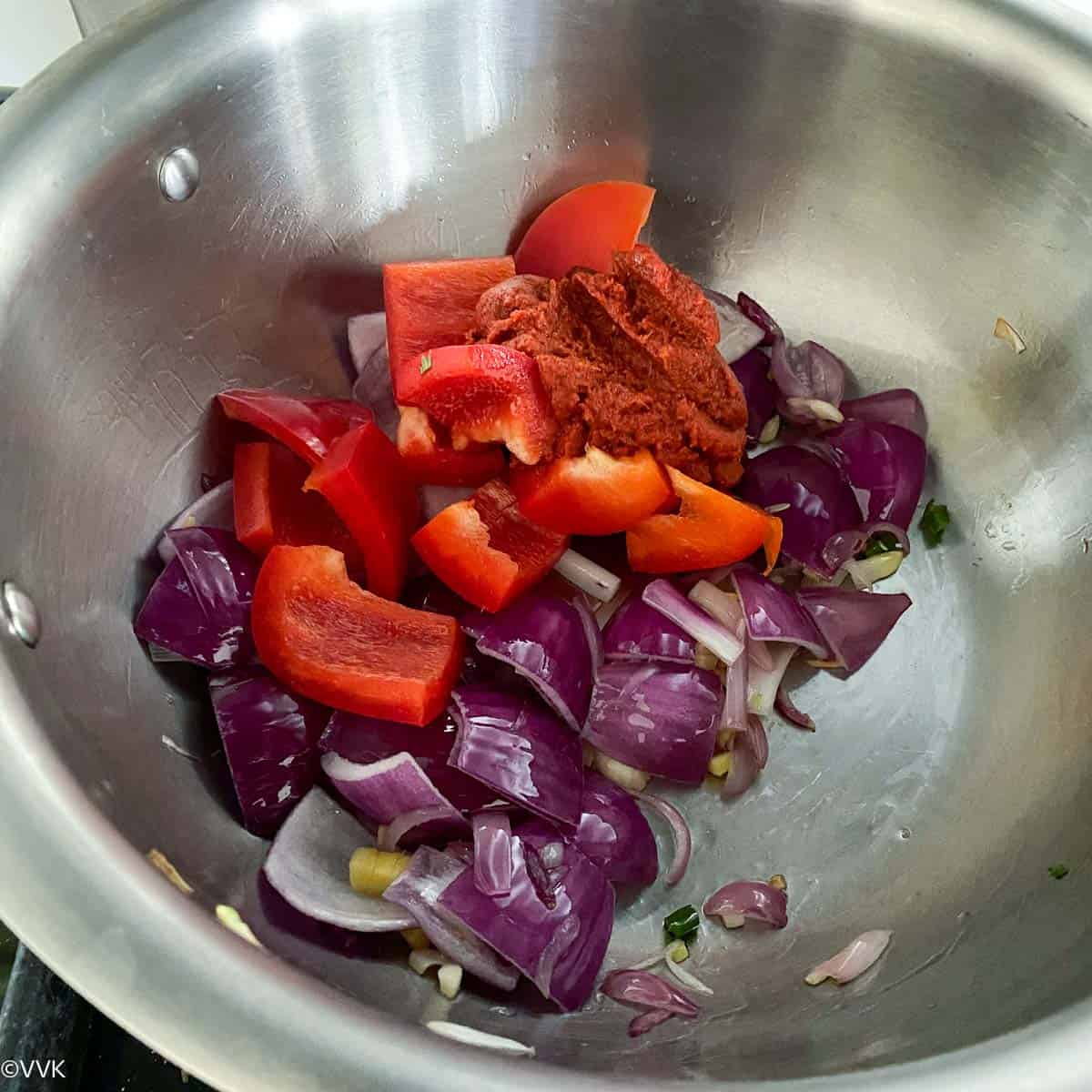 sauteing the onions and bell peppers