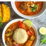 Thai mango curry with text overlay for pinterest