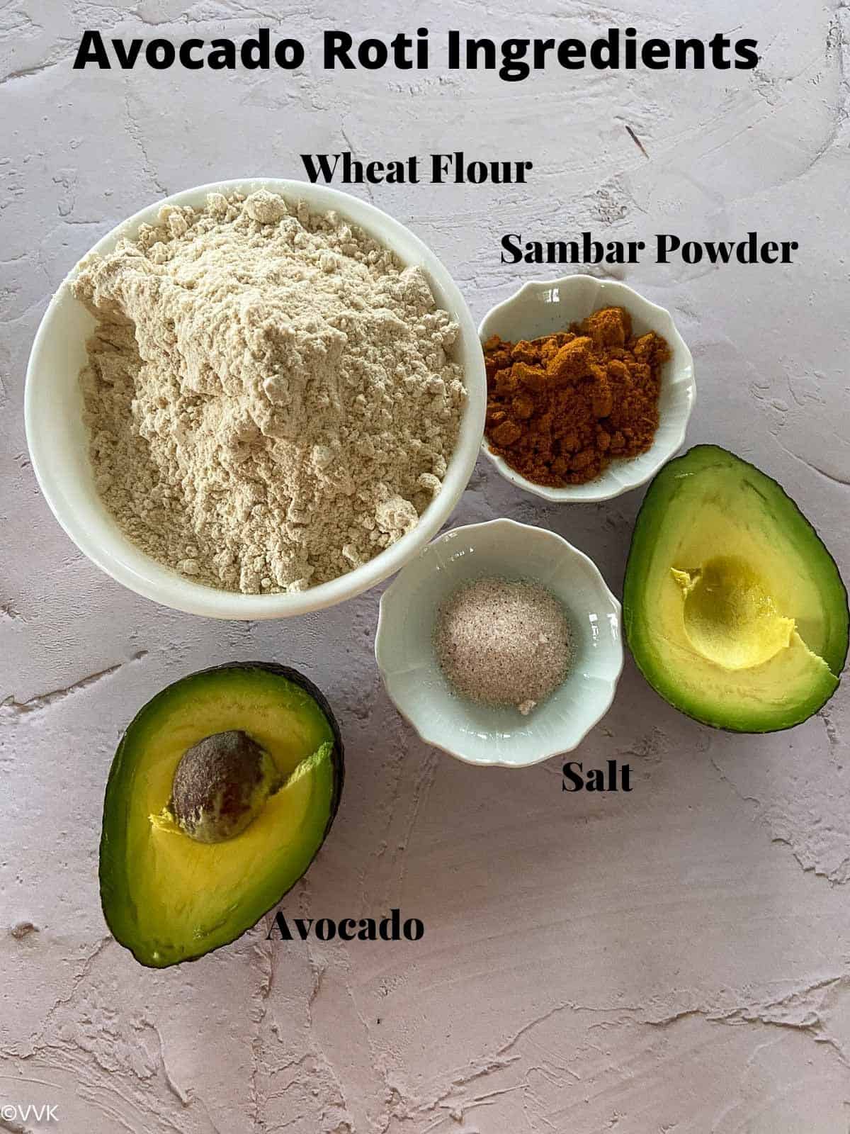 ingredients required for avocado roti