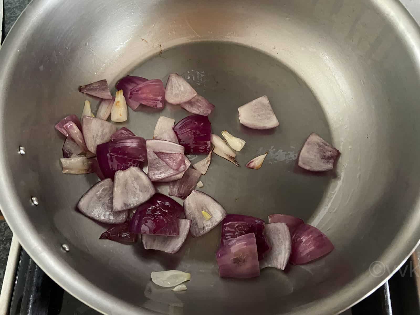 sauteing the onion petals