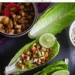 tofu lettuce wraps with text overlay for pinterest