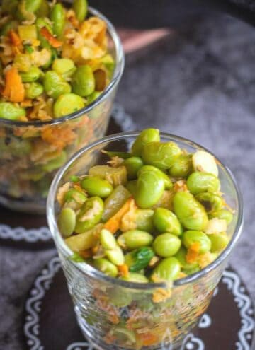 edamame sundal served in two glass jars