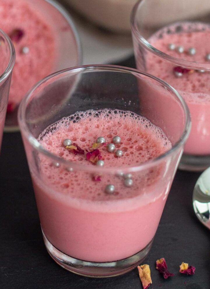 rose panna cotta served in glass