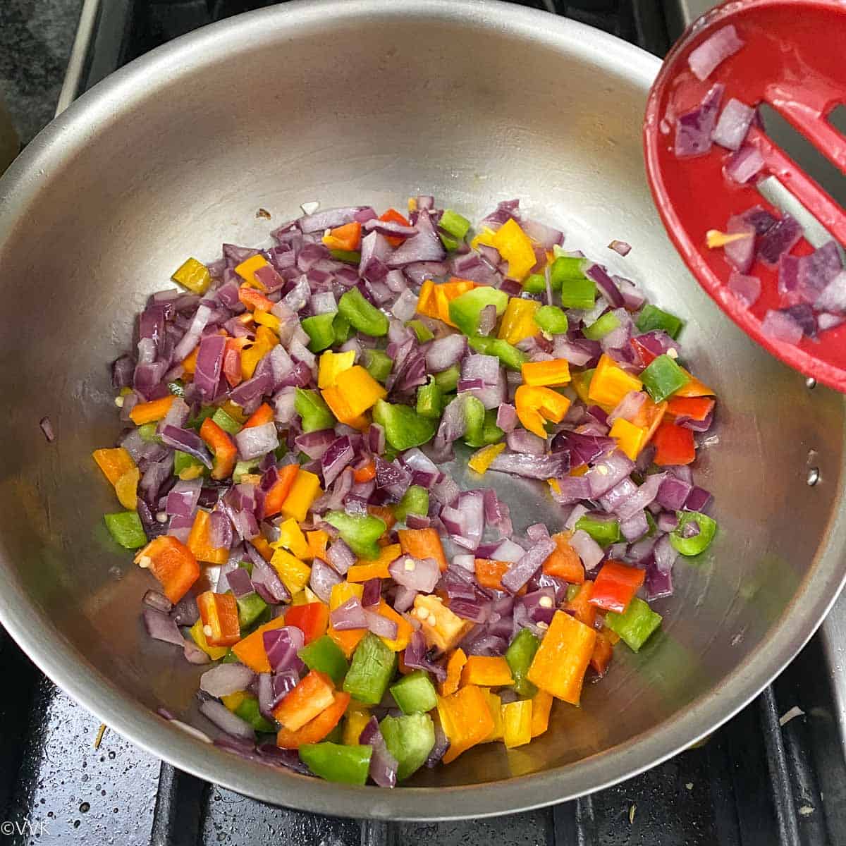 adding the bell peppers