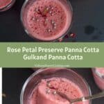 collage of gulkand panna cotta with text overlay for pinterest