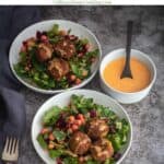 falafel salad bowl with text overlay for pinterest