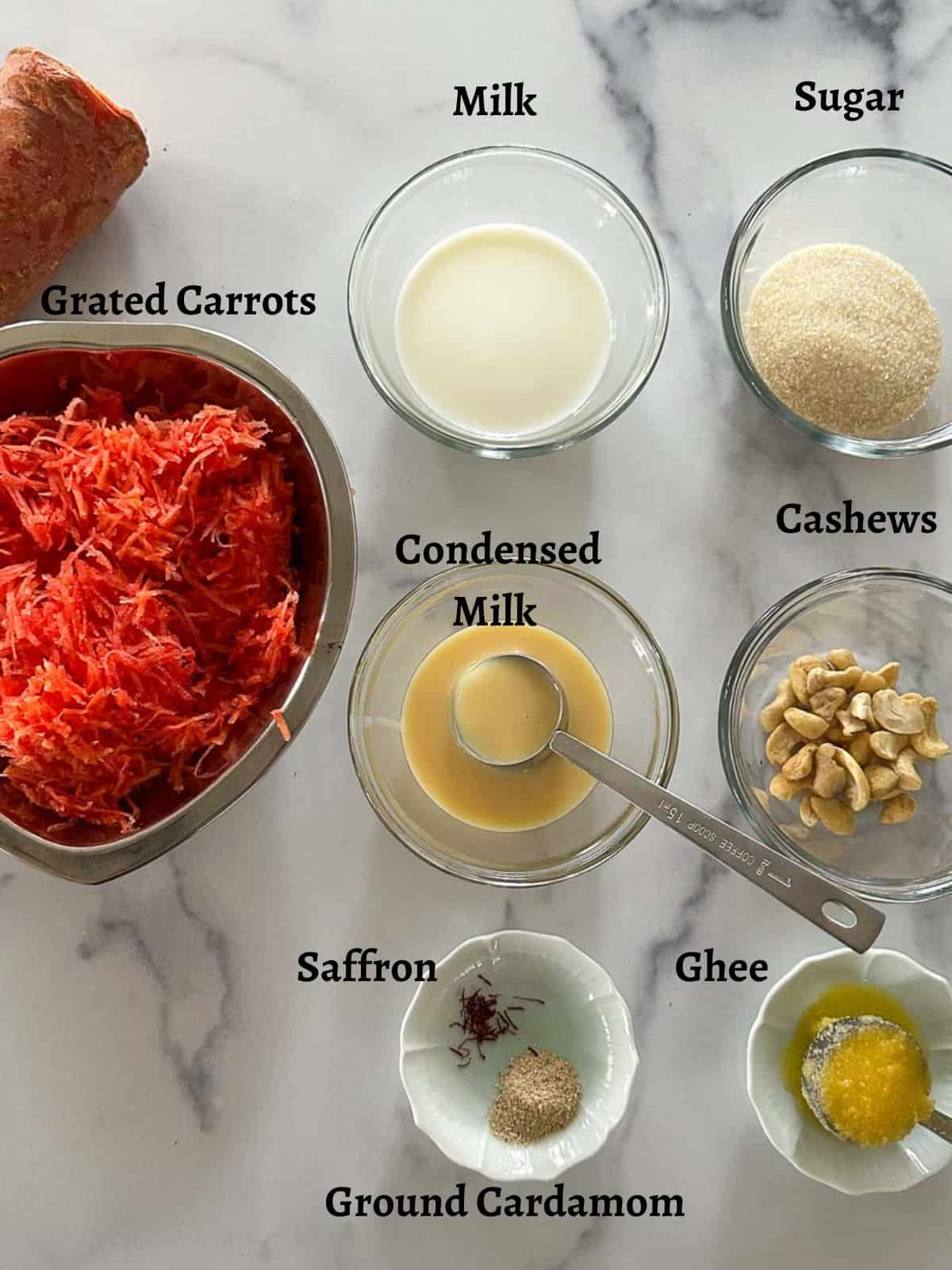 ingredients required for gajar halwa