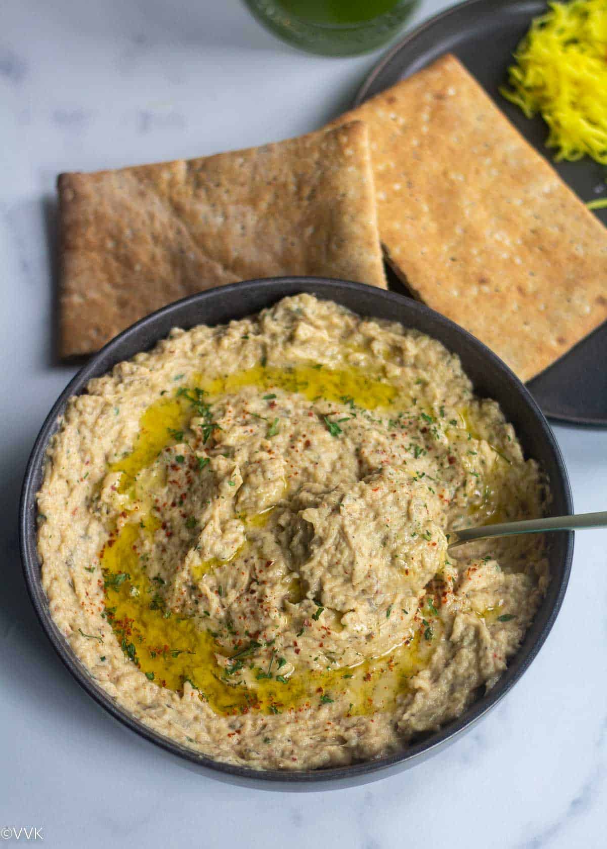 creamy and versatile baba ganoush served with pita