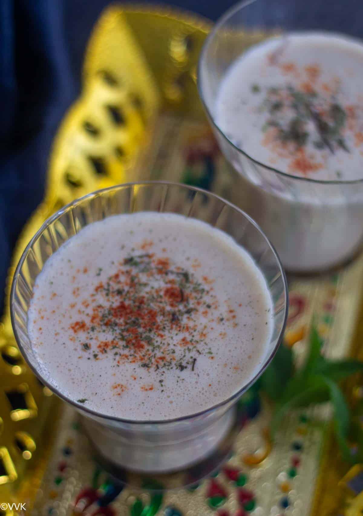 close up shot of spicy tamarind lassi