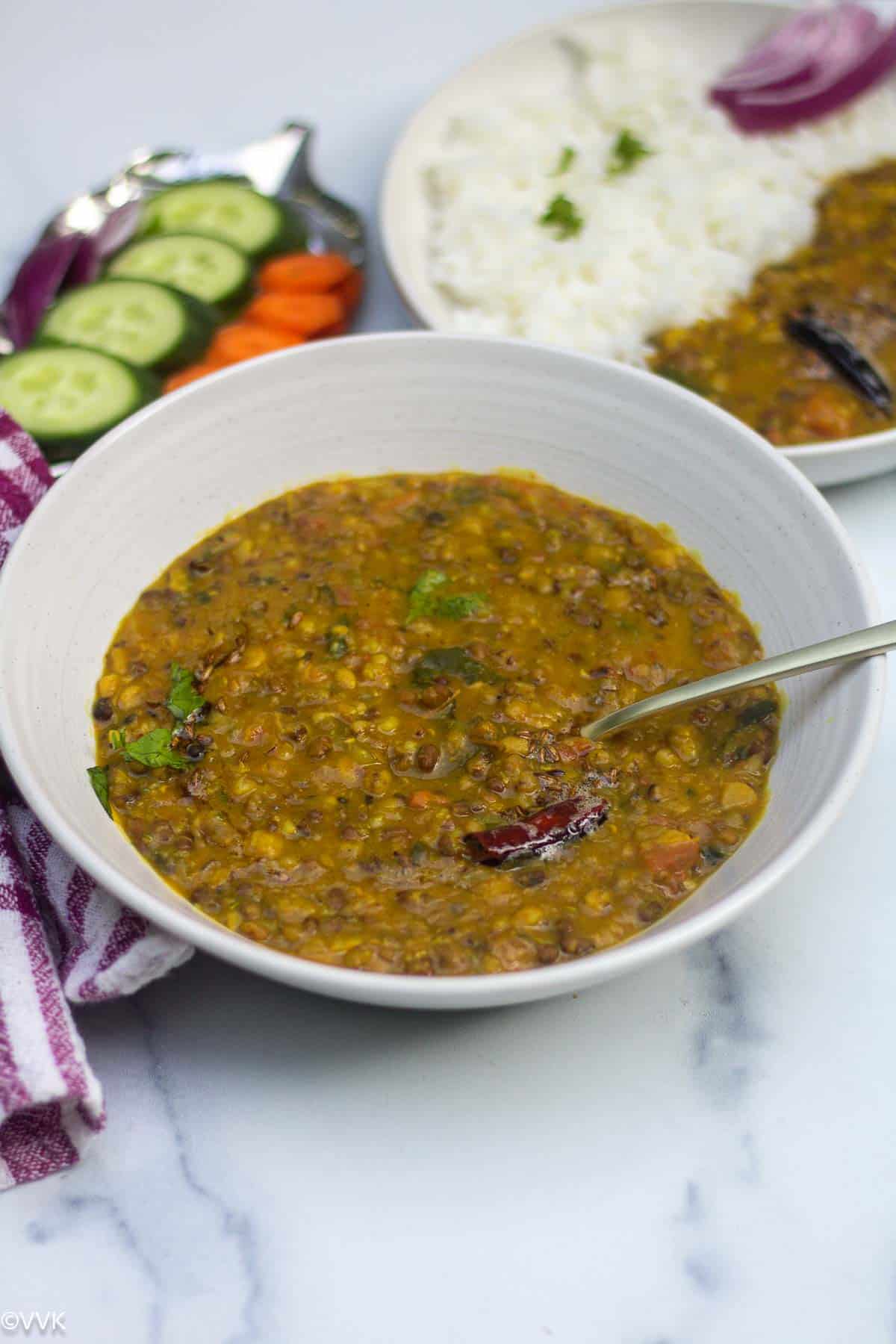5 lentil dal curry served in a bowl