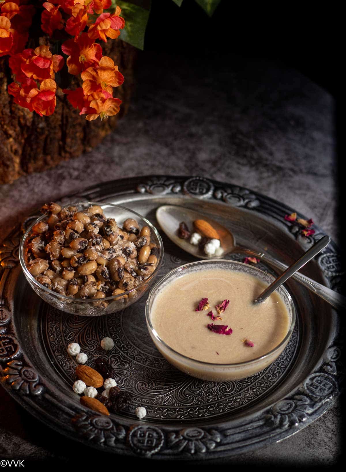 black eyed peas sundal and mixed nuts kheer