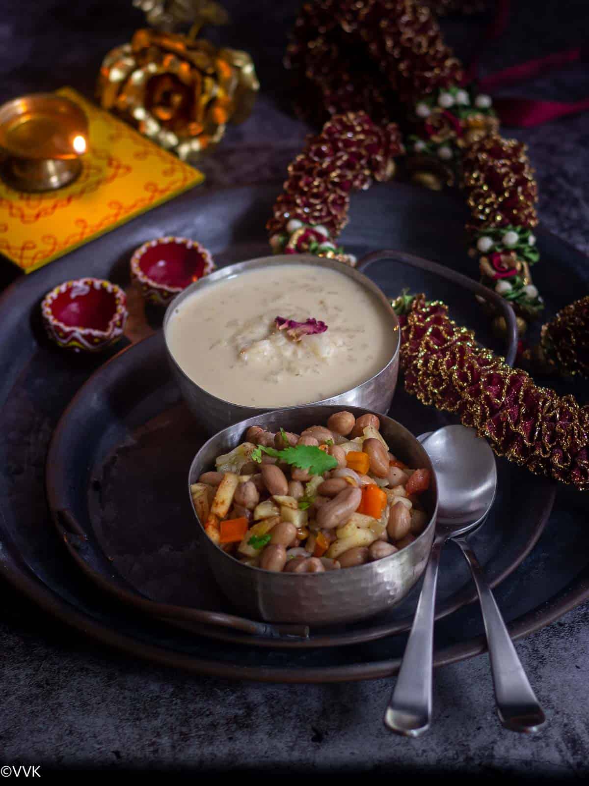 sundal payasam combo of peanut sundal and aval payasam