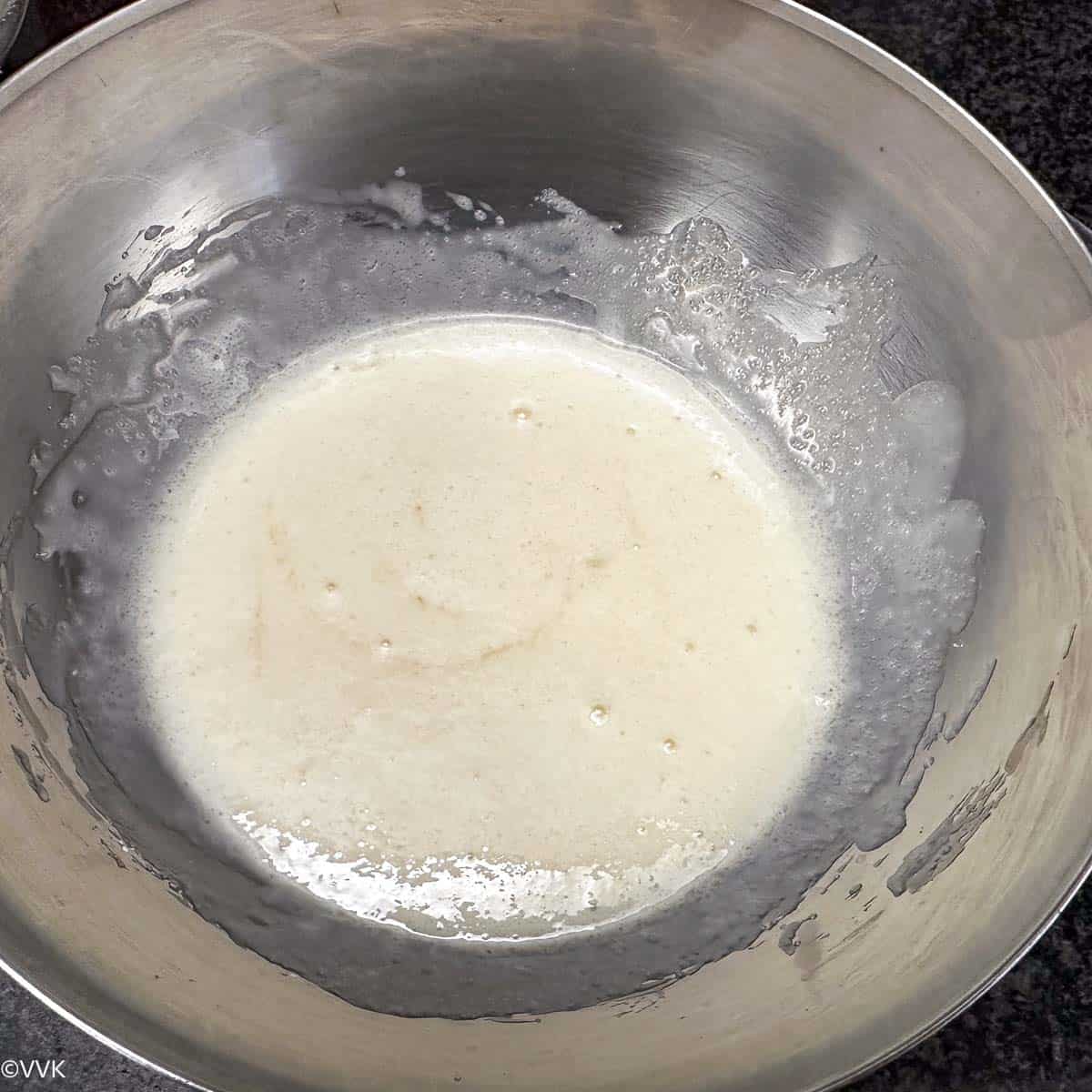 rested yogurt sugar mix with baking powder and soda