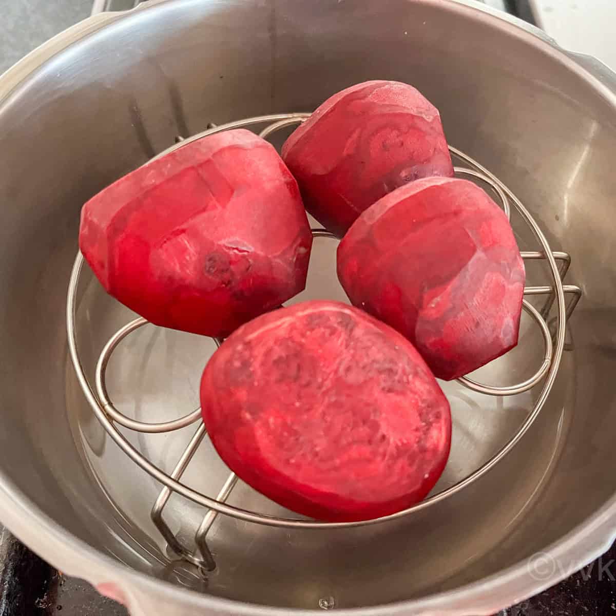 peeled beets ready for steaming
