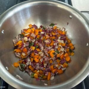 sauteing veggies for vaandi bhath