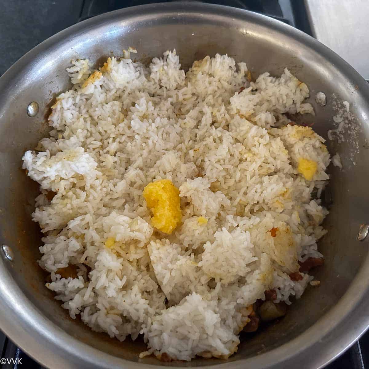 adding rice and ghee